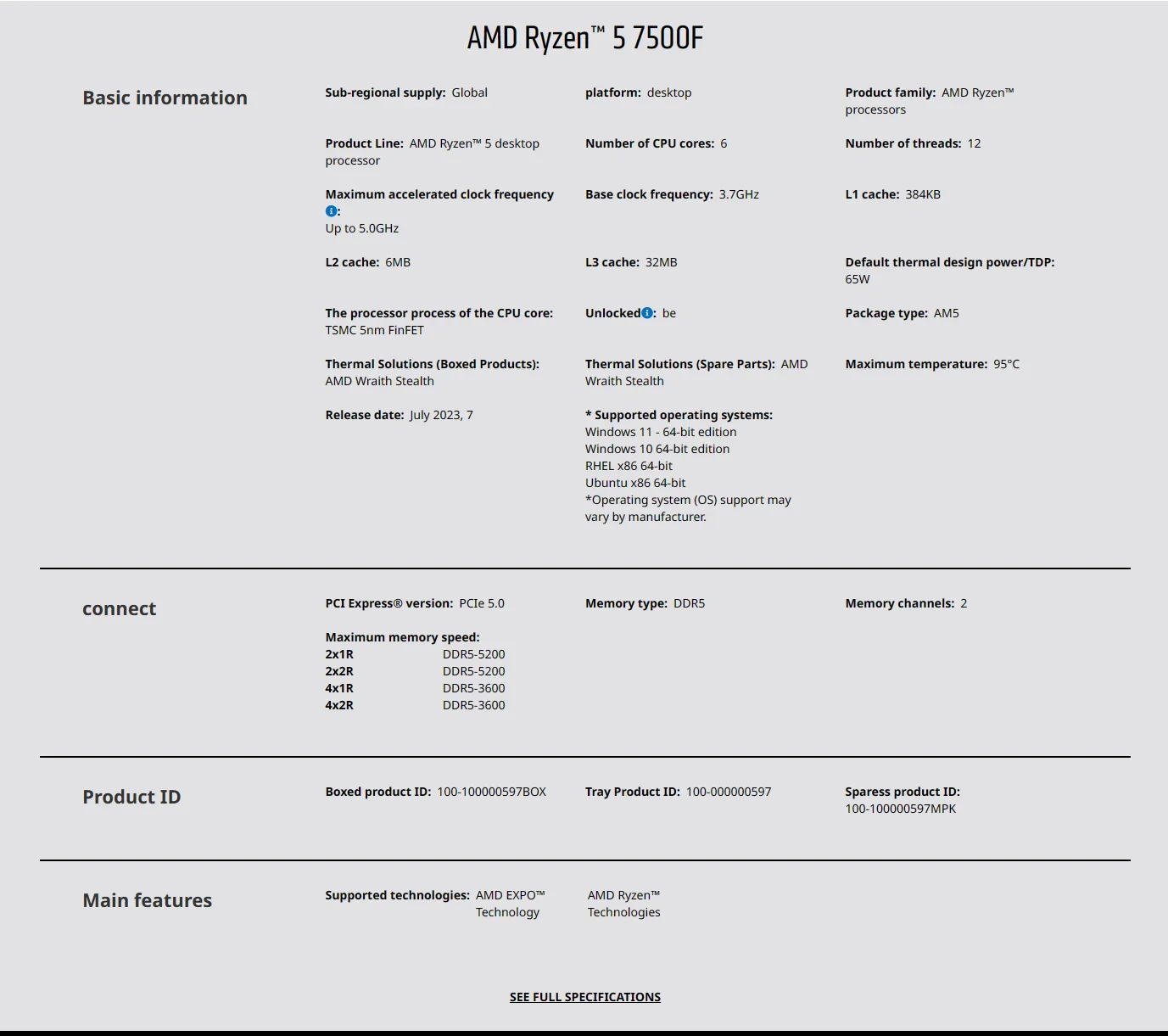 AMD Ryzen 5 7500F 3.7GHz 6-Cor - đánh giá và giá Pc Gaming Ryzen 5